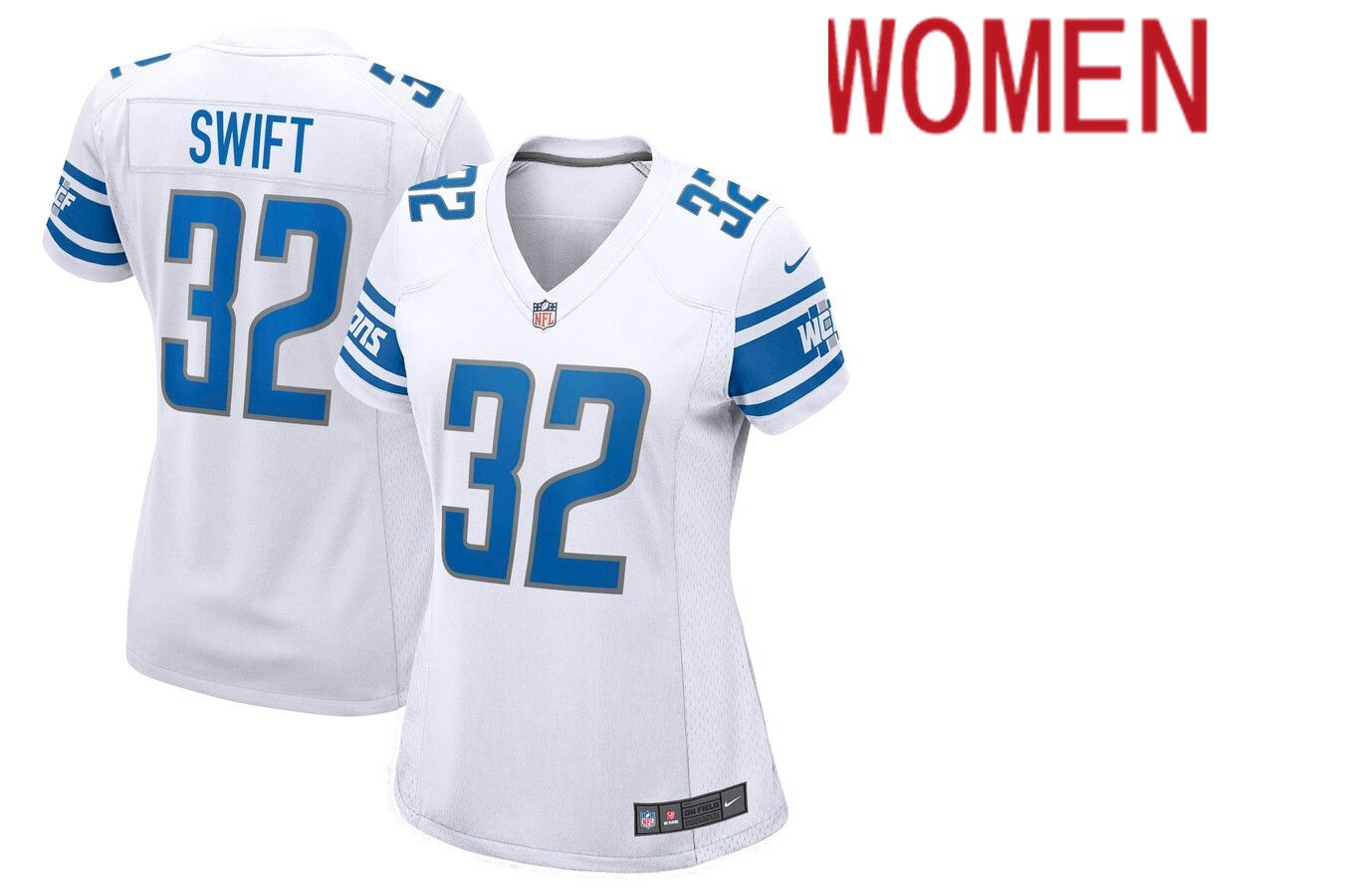 Women Detroit Lions #32 DAndre Swift Nike White Game NFL Jersey